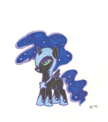Size: 1225x1384 | Tagged: safe, artist:catscratchpaper, character:nightmare moon, character:princess luna, cute, female, filly, nightmare woon, solo, traditional art