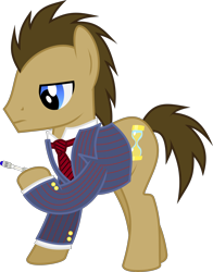 Size: 3000x3825 | Tagged: safe, artist:ruinedomega, character:doctor whooves, character:time turner, ponyscape, clothing, doctor who, male, necktie, simple background, solo, sonic screwdriver, standing, suit, the doctor, transparent background, vector