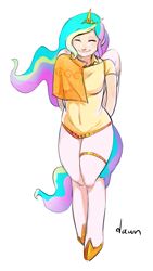 Size: 621x1101 | Tagged: safe, artist:mimicpony, artist:weatherly, oc, oc only, oc:dawn, parent:oc:anon, parent:princess celestia, satyr, colored, offspring, smiling