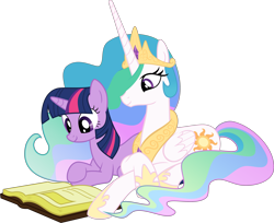 Size: 4199x3418 | Tagged: safe, artist:takua770, character:princess celestia, character:twilight sparkle, absurd resolution, reading, simple background, transparent background, vector