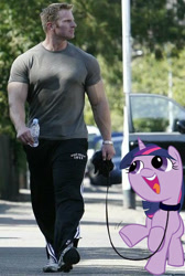 Size: 353x524 | Tagged: safe, artist:sibsy, edit, character:twilight sparkle, species:human, species:pony, filly, irl, irl human, jack krauser, leash, photo, ponies in real life, pony pet, smeel