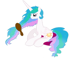 Size: 2048x1536 | Tagged: safe, artist:bratzoid, character:princess celestia, brush, female, messy mane, missing accessory, morning ponies, pillow, sitting, solo, wink