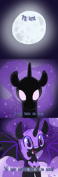 Size: 1000x3000 | Tagged: safe, artist:rivalcat, character:nightmare moon, character:princess luna, comic, cute, discordnightmaremoon, dream walker, female, glowing eyes, looking at you, moon, nicemare moon, open mouth, smiling, solo, spread wings, tumblr, wings