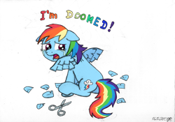 Size: 1167x818 | Tagged: safe, artist:merkleythedrunken, character:rainbow dash, clipped wings, crying, female, floppy ears, looking back, open mouth, sad, sitting, solo, spread wings, wings