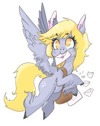Size: 2335x2939 | Tagged: safe, artist:twitchykismet, character:derpy hooves, species:pegasus, species:pony, cute, derpabetes, female, flying, heart eyes, mail, mailbag, mare, mouth hold, no pupils, simple background, solo, transparent background, unshorn fetlocks, wingding eyes