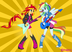 Size: 5327x3883 | Tagged: safe, artist:nstone53, character:rainbow dash, character:sunset shimmer, equestria girls:rainbow rocks, g4, my little pony: equestria girls, my little pony:equestria girls, eared humanization, guitar, humanized, ponied up, winged humanization