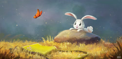 Size: 3041x1481 | Tagged: safe, artist:ajvl, character:angel bunny, angelbetes, bag, butterfly, cute, male, solo