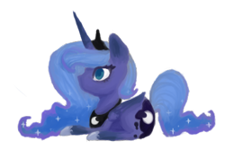 Size: 450x300 | Tagged: safe, artist:breadcipher, character:princess luna, lunadoodle, cute, female, filly, prone, s1 luna, simple background, solo, transparent background, woona