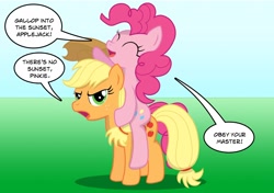 Size: 1920x1351 | Tagged: safe, artist:bcrich40, character:applejack, character:pinkie pie, ponies riding ponies, riding