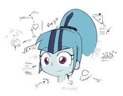 Size: 953x743 | Tagged: safe, artist:ponykai, character:sonata dusk, my little pony:equestria girls, bust, colored pupils, contemplating, female, formula, math lady meme, portrait, simple background, solo, stare, starenata, thousand yard stare, white background