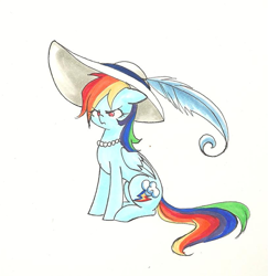 Size: 819x841 | Tagged: safe, artist:valkyrie-girl, character:rainbow dash, clothing, dressup, hat, necklace, rainbow dash always dresses in style