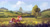 Size: 2518x1357 | Tagged: safe, artist:ajvl, character:winona, species:dog, g4, bush, butterfly, cloud, cloudy, cute, digital painting, female, field, grass field, letter, looking back, mouth hold, no pony, scenery, scenery porn, solo, tree, winonabetes