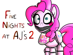 Size: 1024x768 | Tagged: safe, artist:birdivizer, character:pinkie pie, creepy, female, five nights at aj's, five nights at freddy's, looking at you, solo