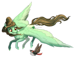 Size: 1910x1492 | Tagged: safe, artist:sutexii, oc, oc only, oc:teacloud, species:bird, species:pegasus, species:pony, female, flying, mare, simple background, solo, transparent background, woodpecker