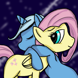Size: 1024x1024 | Tagged: safe, artist:jabbie64, character:fluttershy, character:trixie, ship:trixieshy, female, hug, lesbian, shipping