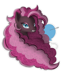 Size: 2000x2500 | Tagged: safe, artist:anteli, artist:dreamyartcosplay, character:nightmare pinkie pie, character:pinkie pie, ask nightmare mane 6, ask nightmare six, bust, corrupted, female, nightmarified, simple background, solo, transparent background