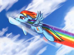 Size: 1024x768 | Tagged: safe, artist:tikrs007, character:rainbow dash, g4, my little pony: friendship is magic, female, flying, rainbow trail, solo, sonic rainboom, sparkles