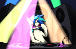 Size: 1303x848 | Tagged: safe, artist:danli69, character:dj pon-3, character:vinyl scratch, female, solo, turntable