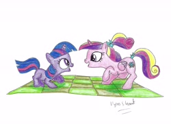 Size: 6159x4462 | Tagged: safe, artist:ulyssesgrant, character:princess cadance, character:twilight sparkle, episode:a canterlot wedding, g4, my little pony: friendship is magic, absurd resolution, filly, scene interpretation, sunshine sunshine, teen princess cadance, traditional art, younger