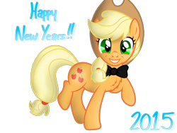 Size: 2048x1536 | Tagged: safe, artist:birdivizer, character:applejack, bow tie, crazy face, faec, female, happy new year, insanity, smiling, snapplejack, solo