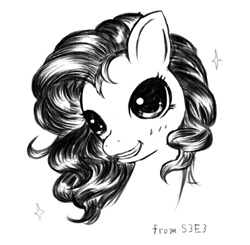 Size: 522x511 | Tagged: safe, artist:kunshomo, character:pinkie pie, episode:too many pinkie pies, g3, g4, my little pony: friendship is magic, female, grayscale, monochrome, pinkie blind, pixiv, solo