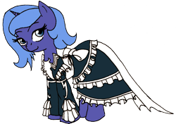 Size: 985x694 | Tagged: safe, artist:dankodeadzone, character:princess luna, species:alicorn, species:pony, ask luna & venom, clothing, cute, dress, female, lolita fashion, looking at you, mare, pony prom, s1 luna, simple background, solo, transparent background, woona