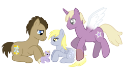 Size: 3008x1676 | Tagged: safe, artist:ludiculouspegasus, character:derpy hooves, character:dinky hooves, character:doctor whooves, character:time turner, oc, oc:silver star, species:pegasus, species:pony, cute, dawwww, equestria's best mother, female, foal, mare