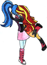 Size: 4772x6592 | Tagged: safe, artist:givralix, character:sonata dusk, character:sunset shimmer, my little pony:equestria girls, absurd resolution, drawing, female, lesbian, paint, shipping, sunata, traditional art