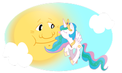 Size: 900x540 | Tagged: safe, artist:ellisarts, character:princess celestia, eyes closed, female, flying, personification, solo, sun, tangible heavenly object