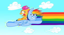 Size: 712x385 | Tagged: safe, artist:vdru7, character:rainbow dash, character:scootaloo, species:pegasus, species:pony, pixiv, powdered toast man, ren and stimpy, wat