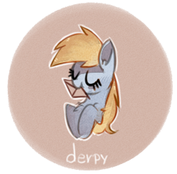 Size: 274x268 | Tagged: safe, artist:aureai, character:derpy hooves, species:pegasus, species:pony, cute, eyes closed, female, letter, mare, mouth hold, simple background, transparent background
