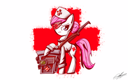 Size: 1024x640 | Tagged: safe, artist:therandomjoyrider, character:nurse redheart, eyepatch, female, solo