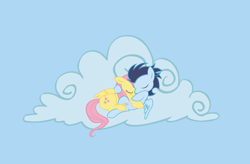 Size: 3300x2160 | Tagged: safe, artist:calicopikachu, artist:sirsoarin, edit, character:fluttershy, character:soarin', cloud, female, high res, male, recolor, shipping, soarinshy, straight, vector