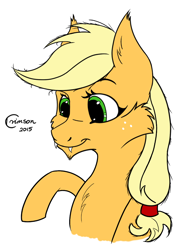 Size: 700x962 | Tagged: safe, artist:crimson, character:applejack, species:earth pony, species:pony, blonde, cheek fluff, chest fluff, color, fangs, female, hatless, hengstwolf, missing accessory, ponytail, solo, werewolf