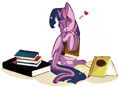 Size: 584x417 | Tagged: safe, artist:aureai, character:twilight sparkle, character:twilight sparkle (alicorn), species:alicorn, species:pony, adorkable, book, bookhorse, cute, dork, female, heart, mare, that pony sure does love books