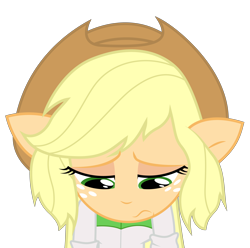 Size: 5000x4960 | Tagged: safe, artist:crimson, character:applejack, episode:a case for the bass, equestria girls:rainbow rocks, g4, my little pony: equestria girls, my little pony:equestria girls, absurd resolution, clothing, cute, dawwww, female, floppy ears, hat, jackabetes, ponied up, pony ears, sad, simple background, solo, transparent background, unhapplejack, vector