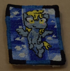 Size: 500x504 | Tagged: safe, artist:mabu, character:derpy hooves, species:pegasus, species:pony, craft, cross stitch, embroidery, female, flight, mare, needlepoint, stitches, traditional art, travelling pony museum