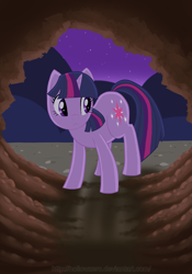 Size: 840x1200 | Tagged: safe, artist:hollowzero, character:twilight sparkle, cave, night