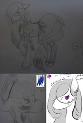 Size: 679x1000 | Tagged: safe, artist:mabu, oc, oc only, oc:glimmer wish, species:pony, burned, digital art, fancy, feedback requested, female, glasses, mare, mixed media, sketchbook, traditional art, why not