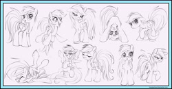 Size: 13314x6917 | Tagged: safe, artist:uminanimu, character:rainbow dash, 3:, :o, absurd resolution, angry, bedroom eyes, eyes closed, floppy ears, gritted teeth, happy, open mouth, raised hoof, scrunchy face, sketch, smiling, smirk, spread wings, wings