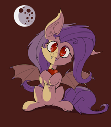 Size: 1000x1144 | Tagged: safe, artist:mattatatta, character:flutterbat, character:fluttershy, species:bat pony, species:pony, apple, belly button, chest fluff, cute, fangs, moon, red eyes, shyabates, shyabetes