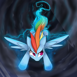 Size: 1000x1000 | Tagged: safe, artist:starlightspark, character:rainbow dash, species:pegasus, species:pony, crisis equestria, fanfic, female, flying, glow, mare, solo