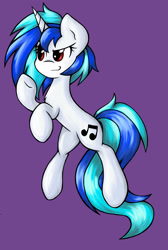 Size: 1521x2258 | Tagged: safe, artist:gummigator, character:dj pon-3, character:vinyl scratch, species:pony, species:unicorn, female, mare, purple background, simple background, solo