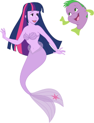 Size: 1077x1401 | Tagged: safe, artist:kaylathehedgehog, character:spike, character:twilight sparkle, character:twilight sparkle (alicorn), species:alicorn, species:pony, my little pony:equestria girls, belly button, cleavage, crossover, disney, female, fish, flounder, hilarious in hindsight, mermaid, mermaid princess, mermaid tail, mermaidized, midriff, seashell, seashell bra, species swap, the little mermaid