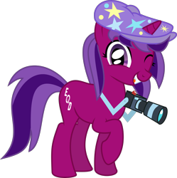 Size: 3000x3007 | Tagged: safe, artist:ruinedomega, oc, oc only, oc:breaking news, species:pony, species:unicorn, equestria daily, ponyscape, camera, clothing, flat cap, hat, newsboy hat, simple background, transparent background, vector