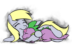 Size: 1236x799 | Tagged: safe, artist:epulson, character:derpy hooves, character:spike, species:pegasus, species:pony, cropped, derpyspike, female, licking, male, mare, shipping, straight
