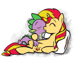 Size: 1197x940 | Tagged: safe, artist:epulson, character:spike, character:sunset shimmer, species:pony, species:unicorn, ship:sunsetspike, cropped, female, kissing, male, mare, shipping, straight