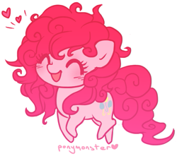 Size: 535x472 | Tagged: safe, artist:ponymonster, character:pinkie pie, species:earth pony, species:pony, blushing, chibi, cute, diapinkes, eyes closed, female, heart, mare, open mouth, simple background, solo, white background