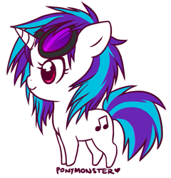 Size: 495x515 | Tagged: safe, artist:ponymonster, character:dj pon-3, character:vinyl scratch, species:pony, species:unicorn, chibi, female, mare, simple background, solo, white background