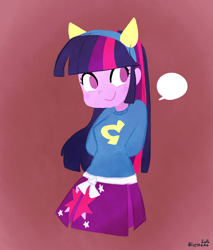 Size: 850x1000 | Tagged: safe, artist:gmrqor, character:twilight sparkle, character:twilight sparkle (alicorn), species:alicorn, my little pony:equestria girls, cute, dialogue, female, hands behind back, no pupils, solo, speech bubble, twiabetes, wondercolts